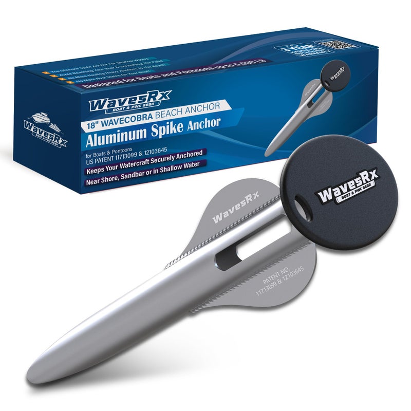 WAVESRX Patented 18" Aluminum Spike Beach Anchor | Ultra-Light PWC Anchor, Jet Ski Anchor, Boat Sand Anchor, Sand Anchor for Boat & Sand Spike â€“ Secure Anchoring Near Shore, Sandbar, or Shallow Water - Image 1